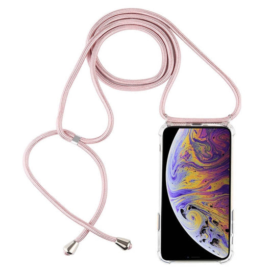 For iPhone XS Max Four-Corner Anti-Fall Transparent TPU Mobile Phone Case With Lanyard(Rose Gold) by buy2fix
