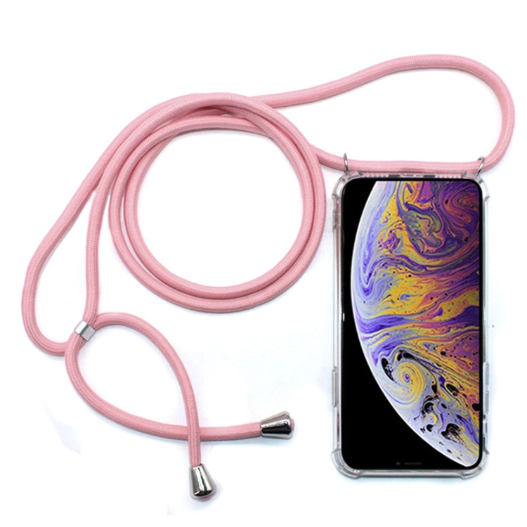 For iPhone XS Max Four-Corner Anti-Fall Transparent TPU Mobile Phone Case With Lanyard(Pink) by buy2fix