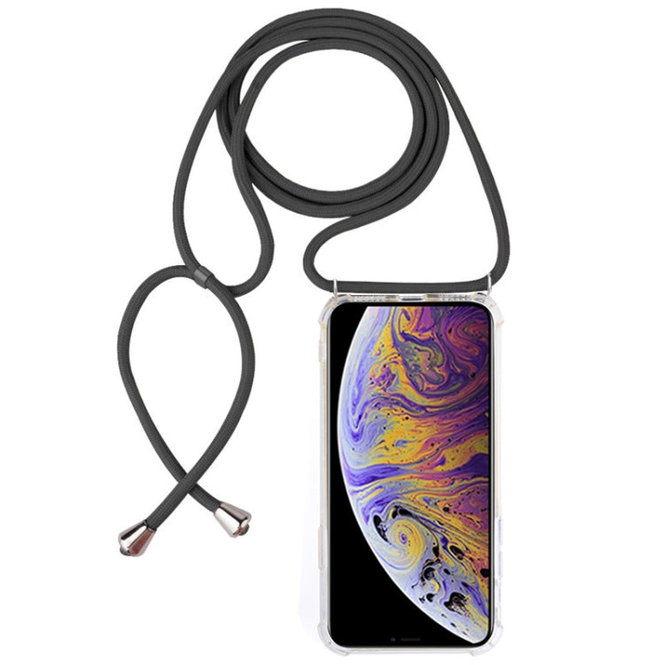 For iPhone XS Max Four-Corner Anti-Fall Transparent TPU Mobile Phone Case With Lanyard(Grey) by buy2fix