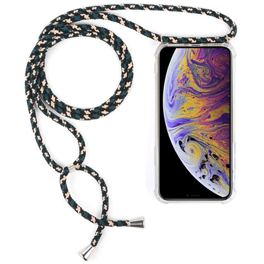 For iPhone XS Max Four-Corner Anti-Fall Transparent TPU Mobile Phone Case With Lanyard(Green Beige Black) by buy2fix