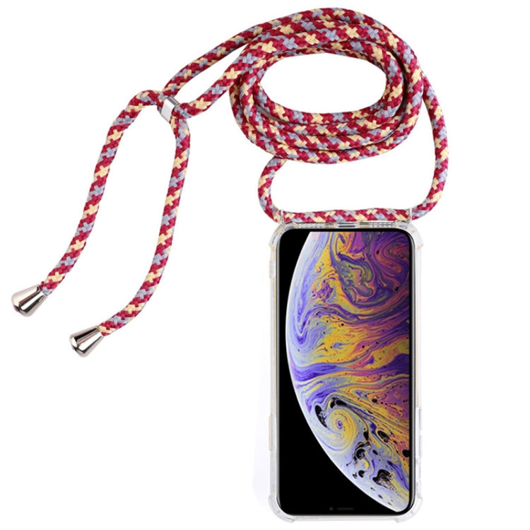 For iPhone XS Max Four-Corner Anti-Fall Transparent TPU Mobile Phone Case With Lanyard(Red Apricot Black) by buy2fix