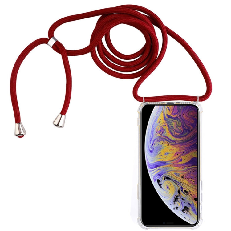 For iPhone XS Max Four-Corner Anti-Fall Transparent TPU Mobile Phone Case With Lanyard(Red) by buy2fix