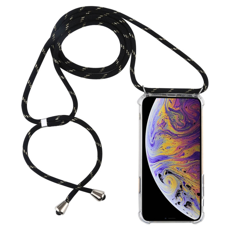 For iPhone XS Max Four-Corner Anti-Fall Transparent TPU Mobile Phone Case With Lanyard(Black Gold) by buy2fix