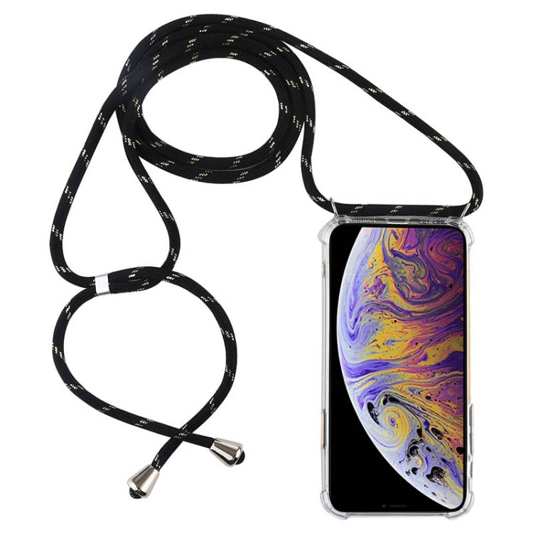 For iPhone XS Max Four-Corner Anti-Fall Transparent TPU Mobile Phone Case With Lanyard(Black Gold) by buy2fix