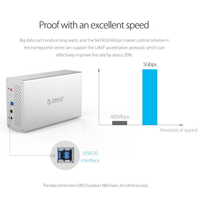 ORICO Honeycomb Series WS500U3 SATA 3.5 inch USB 3.0 5 Bays Aluminum Alloy HDD / SSD Enclosure, The Maximum Support Capacity: 50TB - HDD Enclosure by ORICO | Online Shopping UK | buy2fix