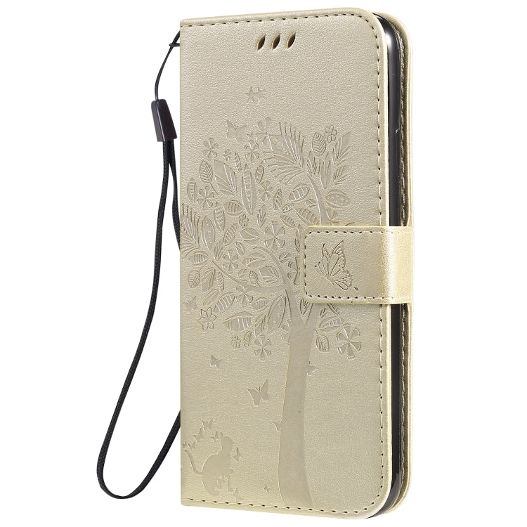 For iPhone 11 Pro Max Tree & Cat Pattern Pressed Printing Horizontal Flip PU Leather Case with Holder & Card Slots & Wallet & Lanyard (Gold) by buy2fix