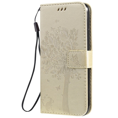 For iPhone 11 Pro Max Tree & Cat Pattern Pressed Printing Horizontal Flip PU Leather Case with Holder & Card Slots & Wallet & Lanyard (Gold) by buy2fix