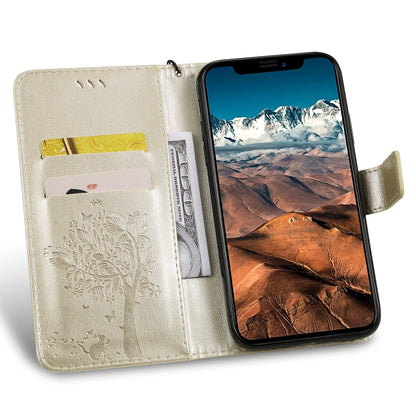 For iPhone 11 Pro Max Tree & Cat Pattern Pressed Printing Horizontal Flip PU Leather Case with Holder & Card Slots & Wallet & Lanyard (Gold) by buy2fix
