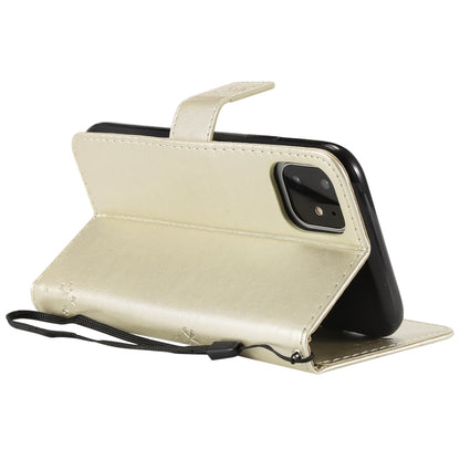 For iPhone 11 Pro Max Tree & Cat Pattern Pressed Printing Horizontal Flip PU Leather Case with Holder & Card Slots & Wallet & Lanyard (Gold) by buy2fix