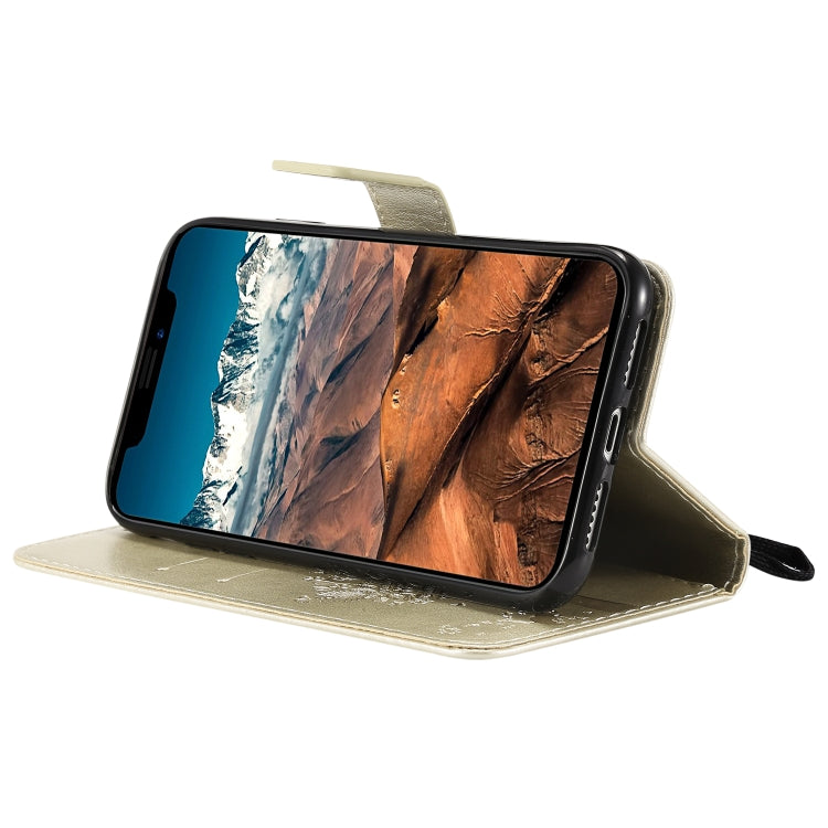 For iPhone 11 Pro Max Tree & Cat Pattern Pressed Printing Horizontal Flip PU Leather Case with Holder & Card Slots & Wallet & Lanyard (Gold) by buy2fix