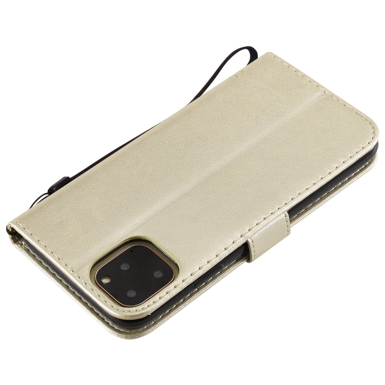 For iPhone 11 Pro Max Tree & Cat Pattern Pressed Printing Horizontal Flip PU Leather Case with Holder & Card Slots & Wallet & Lanyard (Gold) by buy2fix