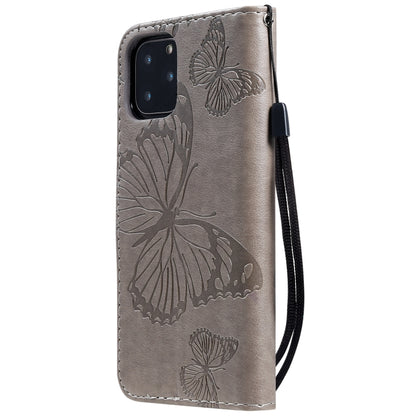 For iPhone 11 Pro Pressed Printing Butterfly Pattern Horizontal Flip PU Leather Case with Holder & Card Slots & Wallet & Lanyard (Grey) by buy2fix