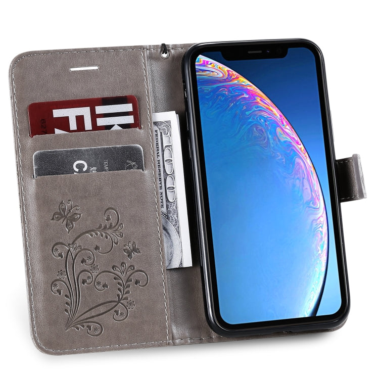 For iPhone 11 Pro Pressed Printing Butterfly Pattern Horizontal Flip PU Leather Case with Holder & Card Slots & Wallet & Lanyard (Grey) by buy2fix