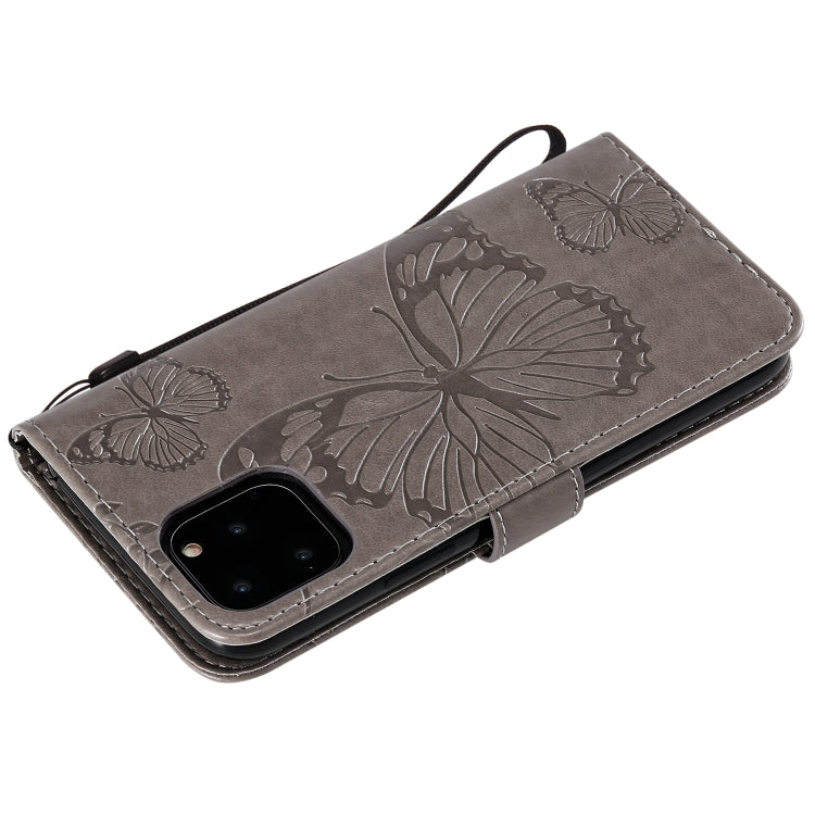For iPhone 11 Pro Pressed Printing Butterfly Pattern Horizontal Flip PU Leather Case with Holder & Card Slots & Wallet & Lanyard (Grey) by buy2fix
