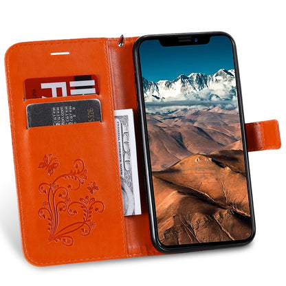 For iPhone 11 Pro Pressed Printing Butterfly Pattern Horizontal Flip PU Leather Case with Holder & Card Slots & Wallet & Lanyard (Orange) by buy2fix