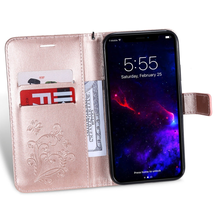 For iPhone 11 Pressed Printing Butterfly Pattern Horizontal Flip PU Leather Case with Holder & Card Slots & Wallet & Lanyard (Rose Gold) by buy2fix