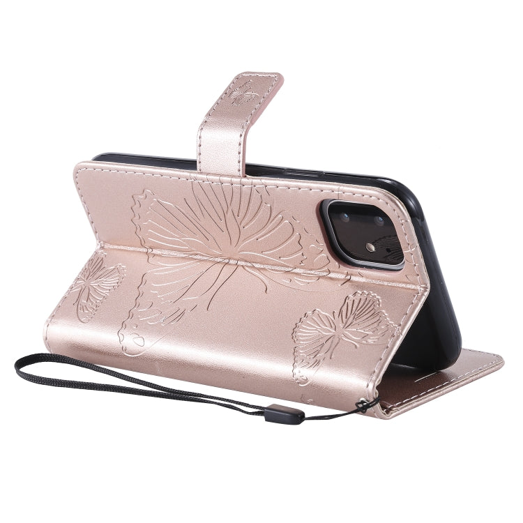 For iPhone 11 Pressed Printing Butterfly Pattern Horizontal Flip PU Leather Case with Holder & Card Slots & Wallet & Lanyard (Rose Gold) by buy2fix