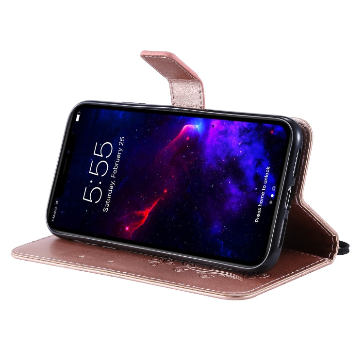 For iPhone 11 Pressed Printing Butterfly Pattern Horizontal Flip PU Leather Case with Holder & Card Slots & Wallet & Lanyard (Rose Gold) by buy2fix