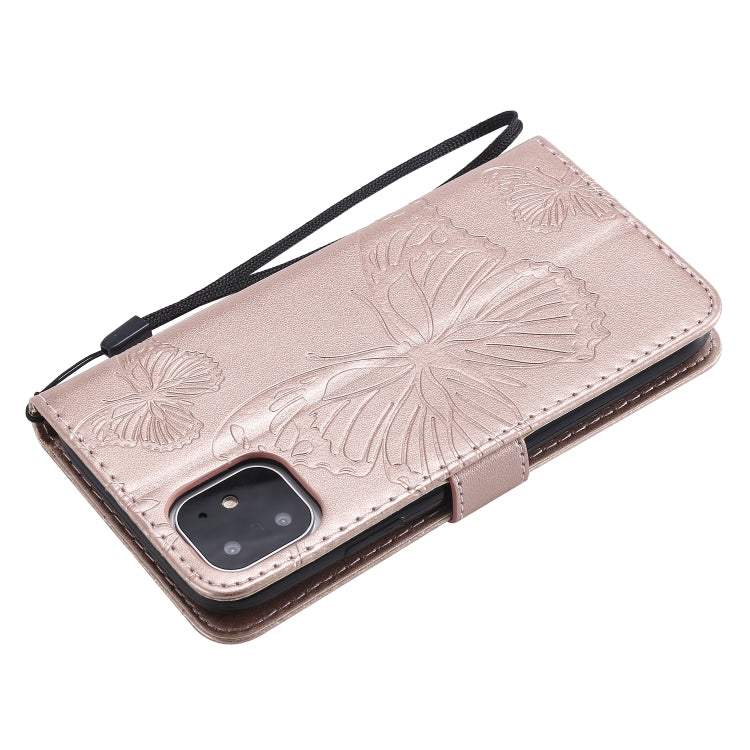 For iPhone 11 Pressed Printing Butterfly Pattern Horizontal Flip PU Leather Case with Holder & Card Slots & Wallet & Lanyard (Rose Gold) by buy2fix