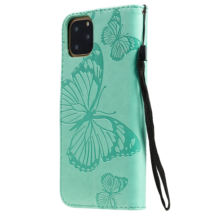 For iPhone 11 Pro Max Pressed Printing Butterfly Pattern Horizontal Flip PU Leather Case with Holder & Card Slots & Wallet & Lanyard (Green) by buy2fix