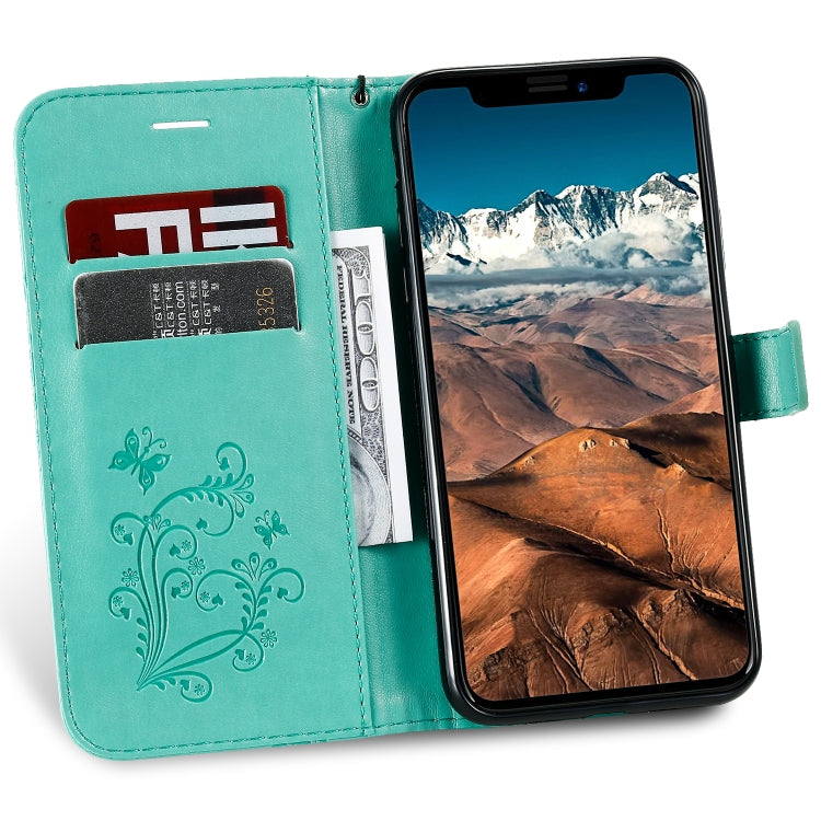For iPhone 11 Pro Max Pressed Printing Butterfly Pattern Horizontal Flip PU Leather Case with Holder & Card Slots & Wallet & Lanyard (Green) by buy2fix