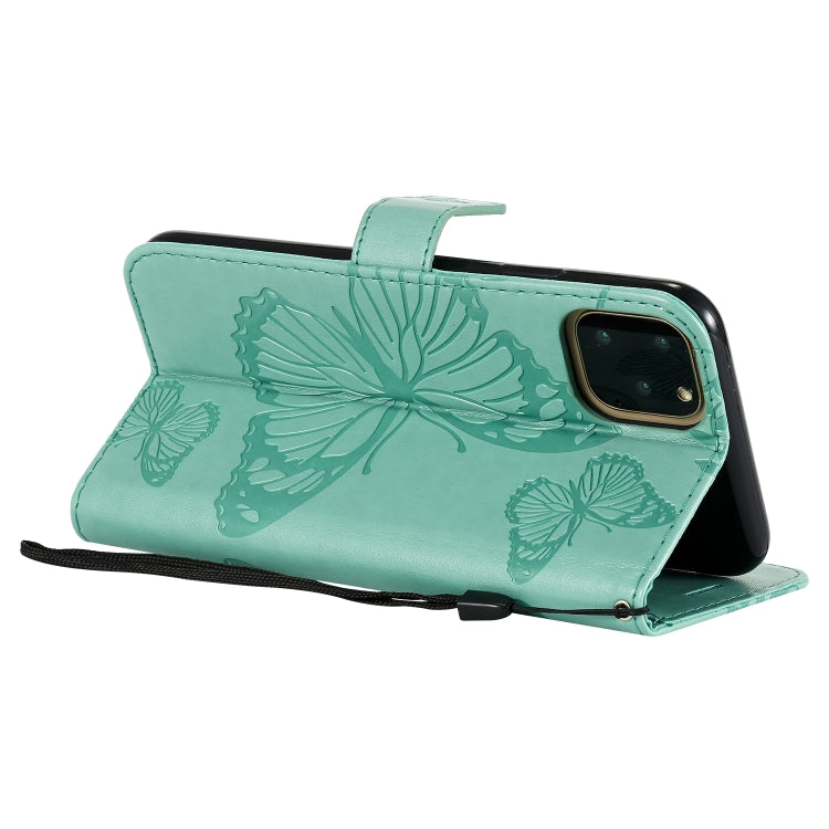 For iPhone 11 Pro Max Pressed Printing Butterfly Pattern Horizontal Flip PU Leather Case with Holder & Card Slots & Wallet & Lanyard (Green) by buy2fix
