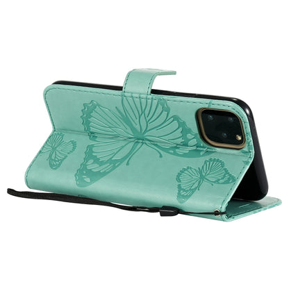 For iPhone 11 Pro Max Pressed Printing Butterfly Pattern Horizontal Flip PU Leather Case with Holder & Card Slots & Wallet & Lanyard (Green) by buy2fix