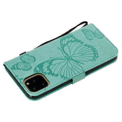 For iPhone 11 Pro Max Pressed Printing Butterfly Pattern Horizontal Flip PU Leather Case with Holder & Card Slots & Wallet & Lanyard (Green) by buy2fix