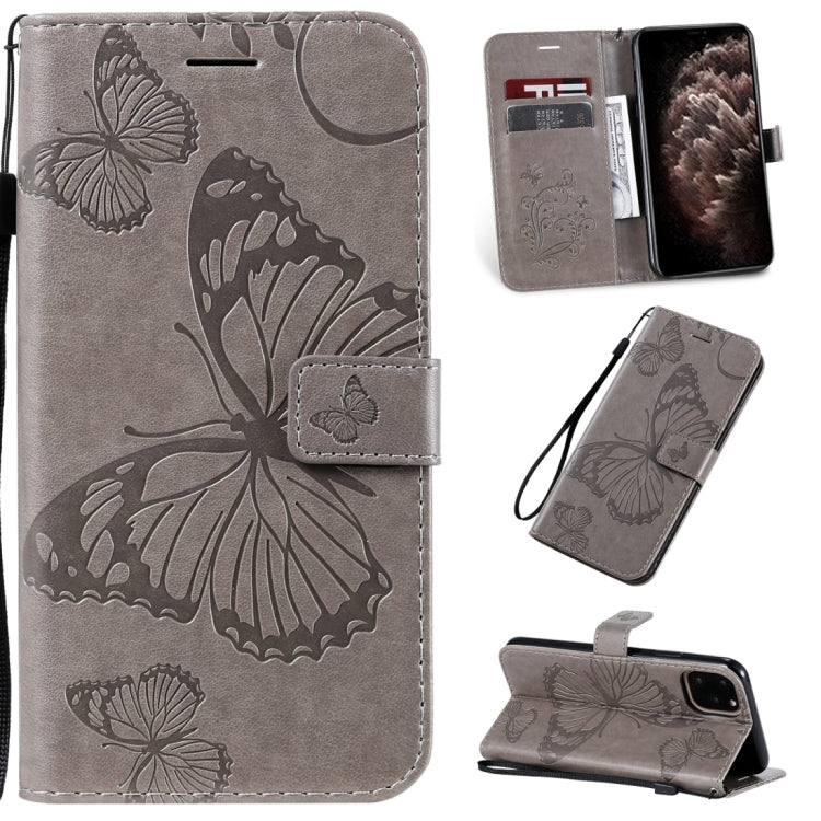 For iPhone 11 Pro Max Pressed Printing Butterfly Pattern Horizontal Flip PU Leather Case with Holder & Card Slots & Wallet & Lanyard (Grey) by buy2fix