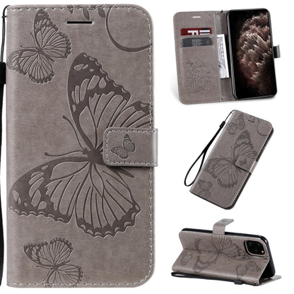 For iPhone 11 Pro Max Pressed Printing Butterfly Pattern Horizontal Flip PU Leather Case with Holder & Card Slots & Wallet & Lanyard (Grey) by buy2fix