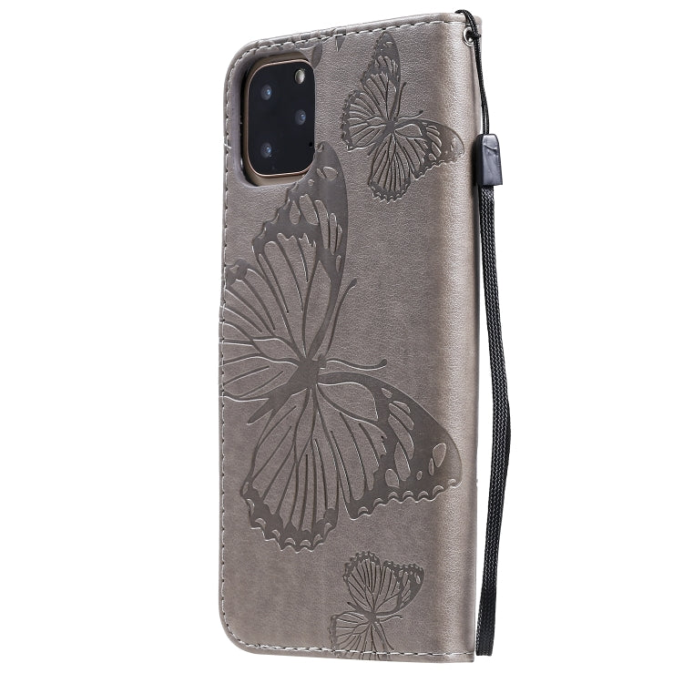 For iPhone 11 Pro Max Pressed Printing Butterfly Pattern Horizontal Flip PU Leather Case with Holder & Card Slots & Wallet & Lanyard (Grey) by buy2fix