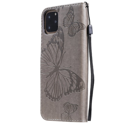 For iPhone 11 Pro Max Pressed Printing Butterfly Pattern Horizontal Flip PU Leather Case with Holder & Card Slots & Wallet & Lanyard (Grey) by buy2fix