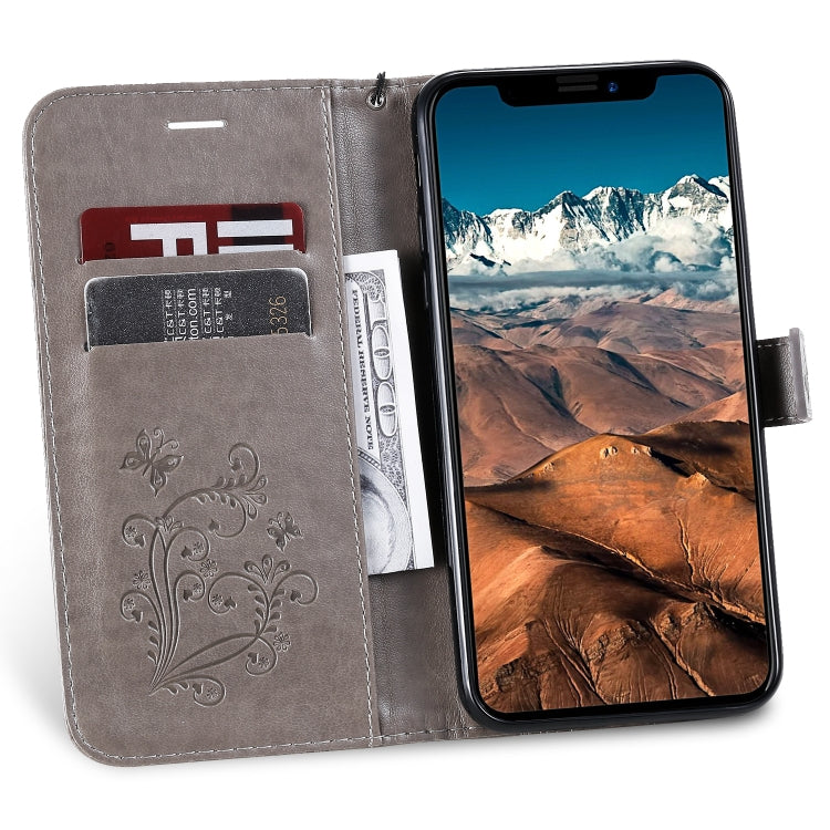 For iPhone 11 Pro Max Pressed Printing Butterfly Pattern Horizontal Flip PU Leather Case with Holder & Card Slots & Wallet & Lanyard (Grey) by buy2fix