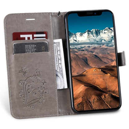 For iPhone 11 Pro Max Pressed Printing Butterfly Pattern Horizontal Flip PU Leather Case with Holder & Card Slots & Wallet & Lanyard (Grey) by buy2fix