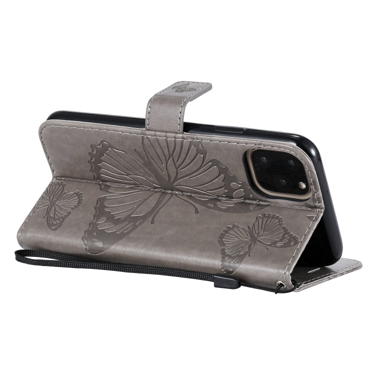 For iPhone 11 Pro Max Pressed Printing Butterfly Pattern Horizontal Flip PU Leather Case with Holder & Card Slots & Wallet & Lanyard (Grey) by buy2fix