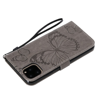 For iPhone 11 Pro Max Pressed Printing Butterfly Pattern Horizontal Flip PU Leather Case with Holder & Card Slots & Wallet & Lanyard (Grey) by buy2fix