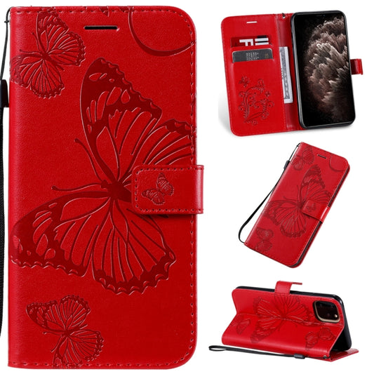 For iPhone 11 Pro Max Pressed Printing Butterfly Pattern Horizontal Flip PU Leather Case with Holder & Card Slots & Wallet & Lanyard (Red) by buy2fix