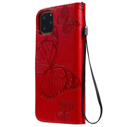 For iPhone 11 Pro Max Pressed Printing Butterfly Pattern Horizontal Flip PU Leather Case with Holder & Card Slots & Wallet & Lanyard (Red) by buy2fix