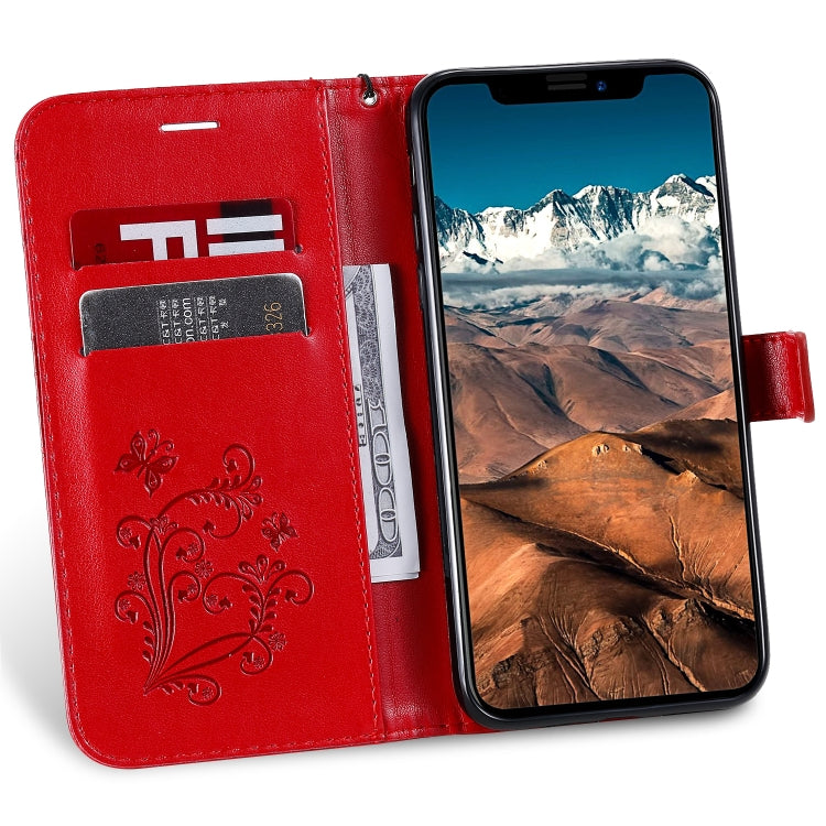 For iPhone 11 Pro Max Pressed Printing Butterfly Pattern Horizontal Flip PU Leather Case with Holder & Card Slots & Wallet & Lanyard (Red) by buy2fix