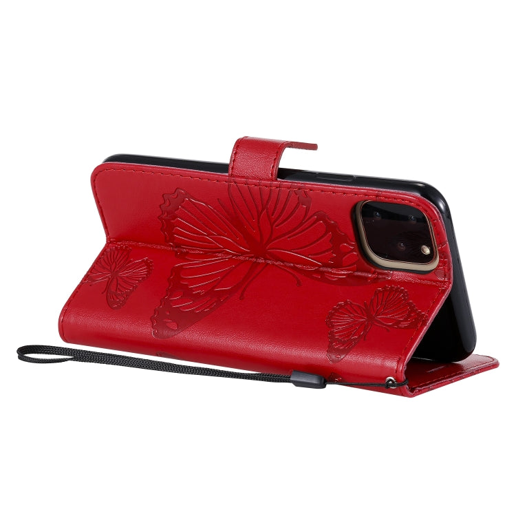 For iPhone 11 Pro Max Pressed Printing Butterfly Pattern Horizontal Flip PU Leather Case with Holder & Card Slots & Wallet & Lanyard (Red) by buy2fix