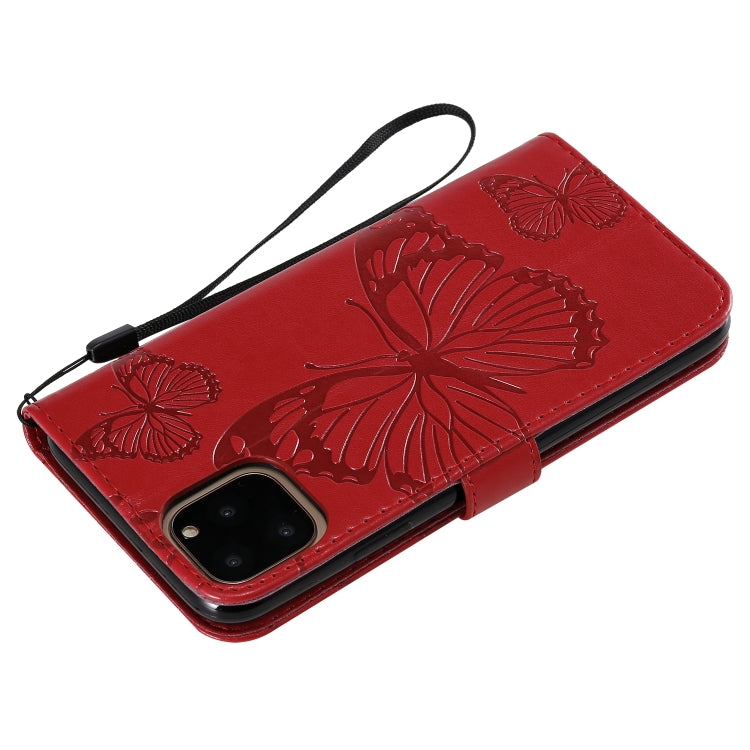 For iPhone 11 Pro Max Pressed Printing Butterfly Pattern Horizontal Flip PU Leather Case with Holder & Card Slots & Wallet & Lanyard (Red) by buy2fix