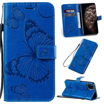 For iPhone 11 Pro Max Pressed Printing Butterfly Pattern Horizontal Flip PU Leather Case with Holder & Card Slots & Wallet & Lanyard (Blue) by buy2fix