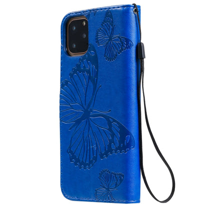 For iPhone 11 Pro Max Pressed Printing Butterfly Pattern Horizontal Flip PU Leather Case with Holder & Card Slots & Wallet & Lanyard (Blue) by buy2fix