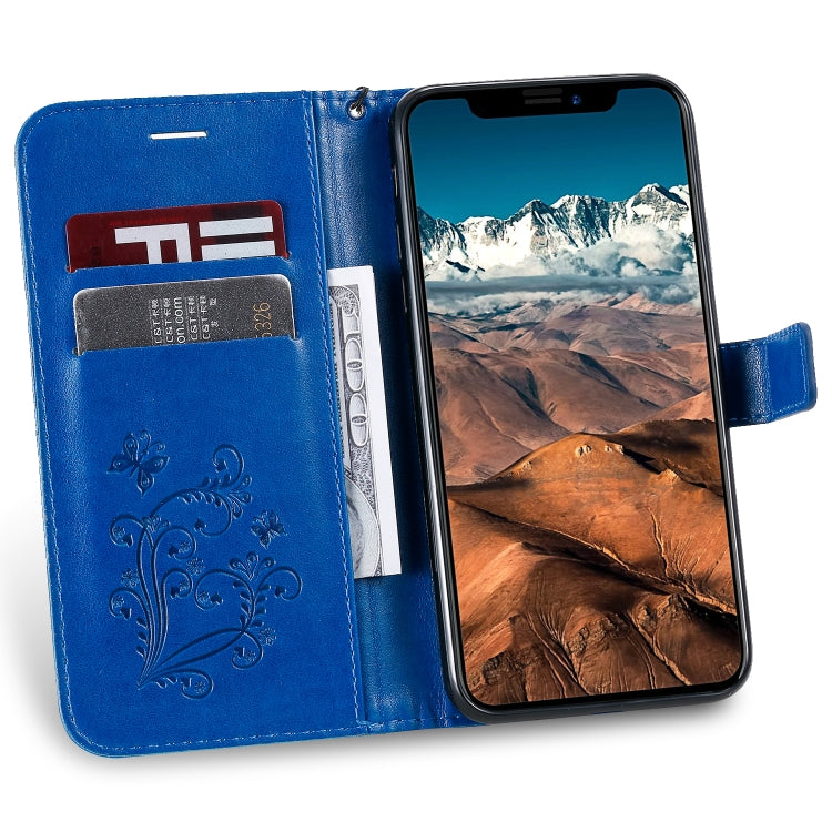For iPhone 11 Pro Max Pressed Printing Butterfly Pattern Horizontal Flip PU Leather Case with Holder & Card Slots & Wallet & Lanyard (Blue) by buy2fix
