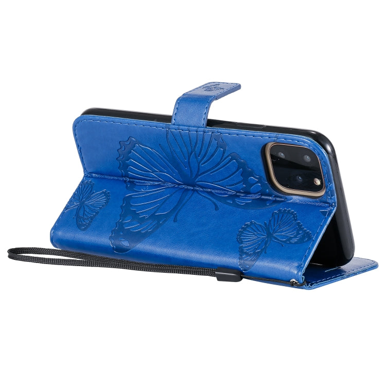 For iPhone 11 Pro Max Pressed Printing Butterfly Pattern Horizontal Flip PU Leather Case with Holder & Card Slots & Wallet & Lanyard (Blue) by buy2fix