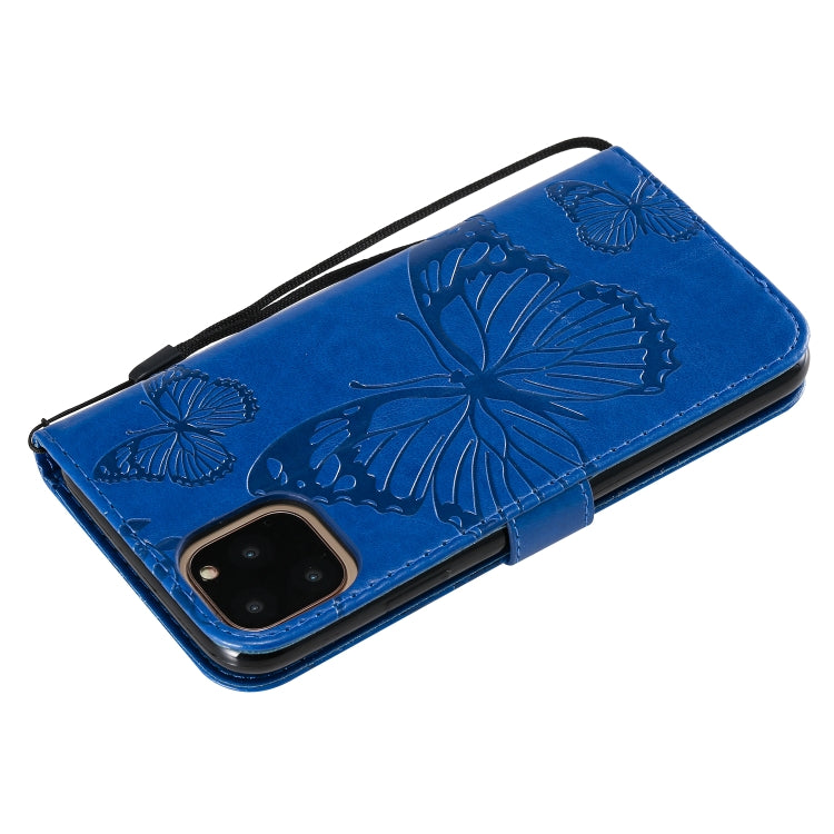 For iPhone 11 Pro Max Pressed Printing Butterfly Pattern Horizontal Flip PU Leather Case with Holder & Card Slots & Wallet & Lanyard (Blue) by buy2fix