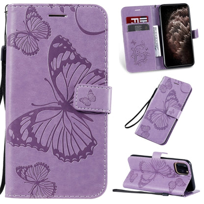 For iPhone 11 Pro Max Pressed Printing Butterfly Pattern Horizontal Flip PU Leather Case with Holder & Card Slots & Wallet & Lanyard (Purple) by buy2fix