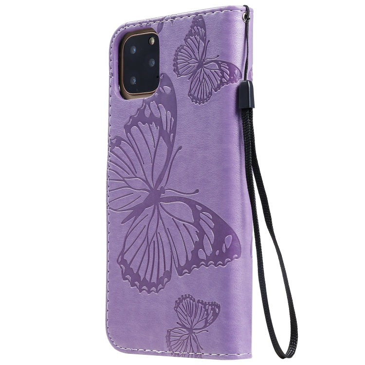 For iPhone 11 Pro Max Pressed Printing Butterfly Pattern Horizontal Flip PU Leather Case with Holder & Card Slots & Wallet & Lanyard (Purple) by buy2fix