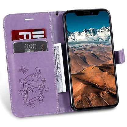 For iPhone 11 Pro Max Pressed Printing Butterfly Pattern Horizontal Flip PU Leather Case with Holder & Card Slots & Wallet & Lanyard (Purple) by buy2fix