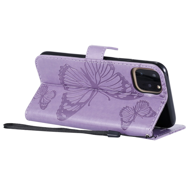 For iPhone 11 Pro Max Pressed Printing Butterfly Pattern Horizontal Flip PU Leather Case with Holder & Card Slots & Wallet & Lanyard (Purple) by buy2fix